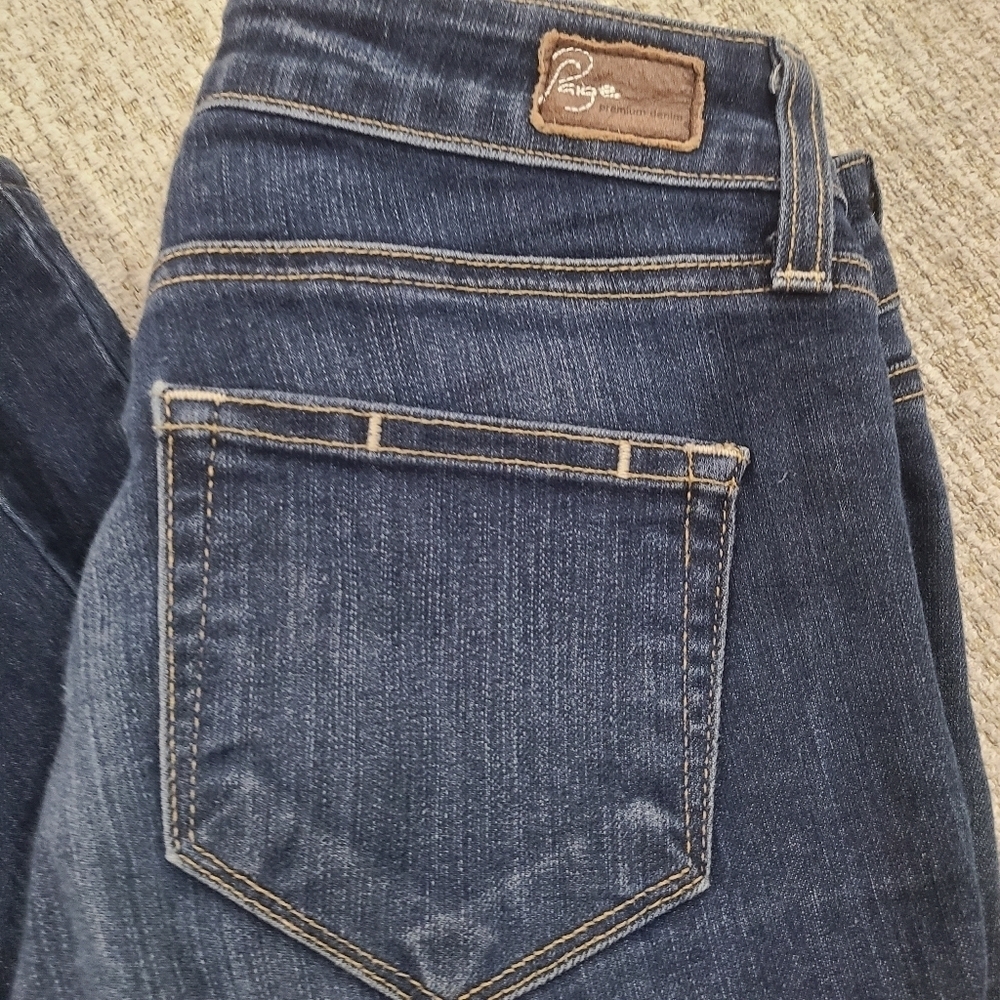 Paige Womens Peg Skinny Jeans Blue Dark Wash Straight Leg Stretch Denim 24 - Picture 7 of 11